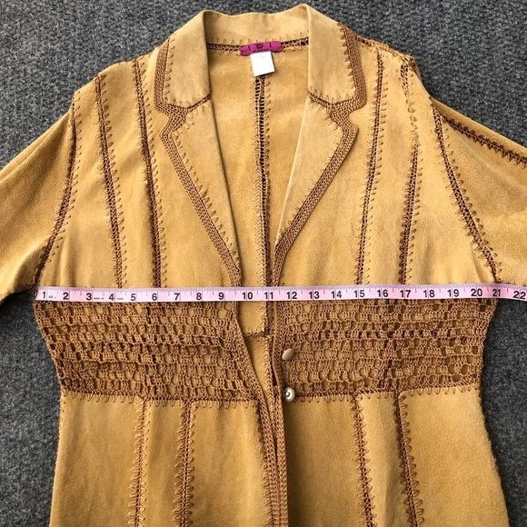 IDI by Mathew vintage leather suede patchwork crochet jacket size large - Picture 6 of 12